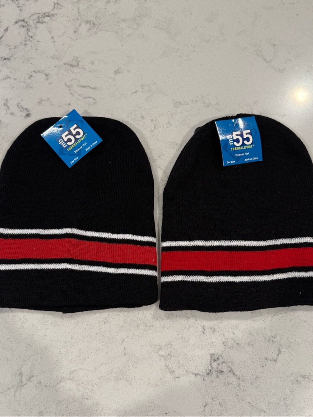 NWT- mb55 (2) Thermalsport Beanie Hat - Black & Red- One Size